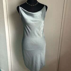 Forever 21 Icy Slate Blue Satin Cowl Neck Slip Mini Formal Evening Dress